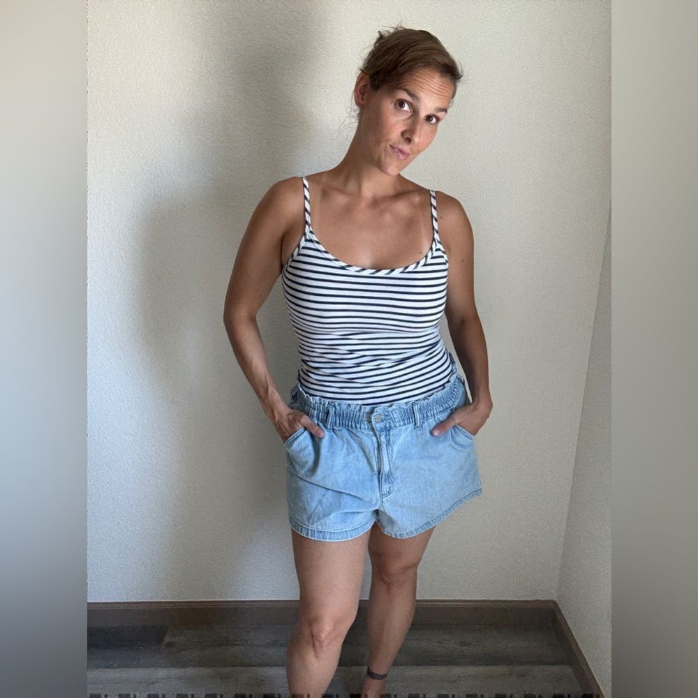 Abercrombie & Fitch Long Tank Navy White Stripe XS Stretchy